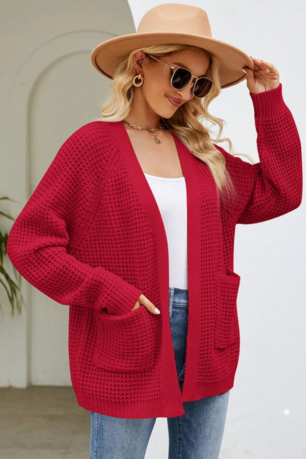 Open Front Raglan Sleeve Pocketed Cardigan - Lilixa.store