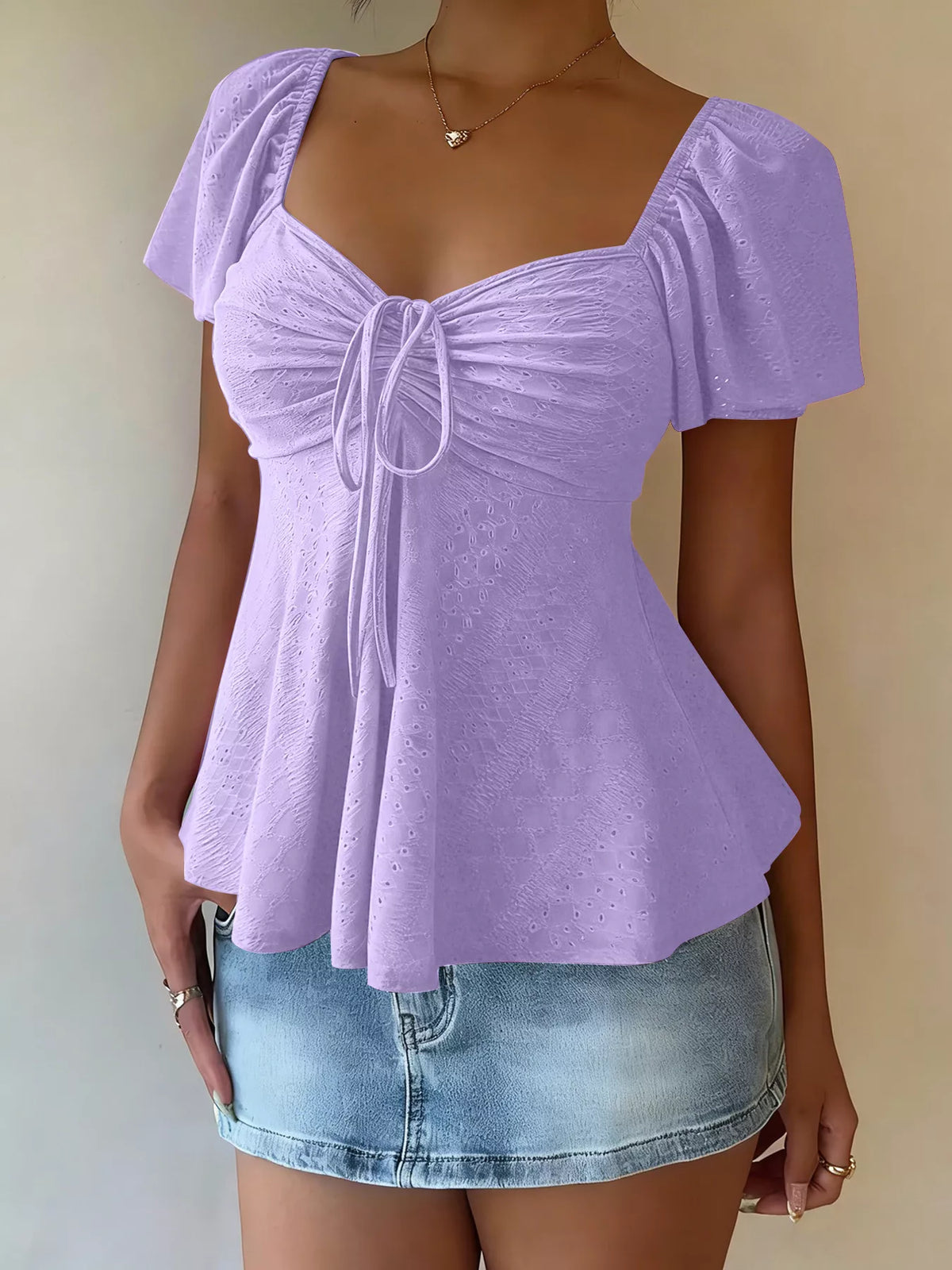 Sweetheart Neck Flutter Sleeve Top - Lilixa.store
