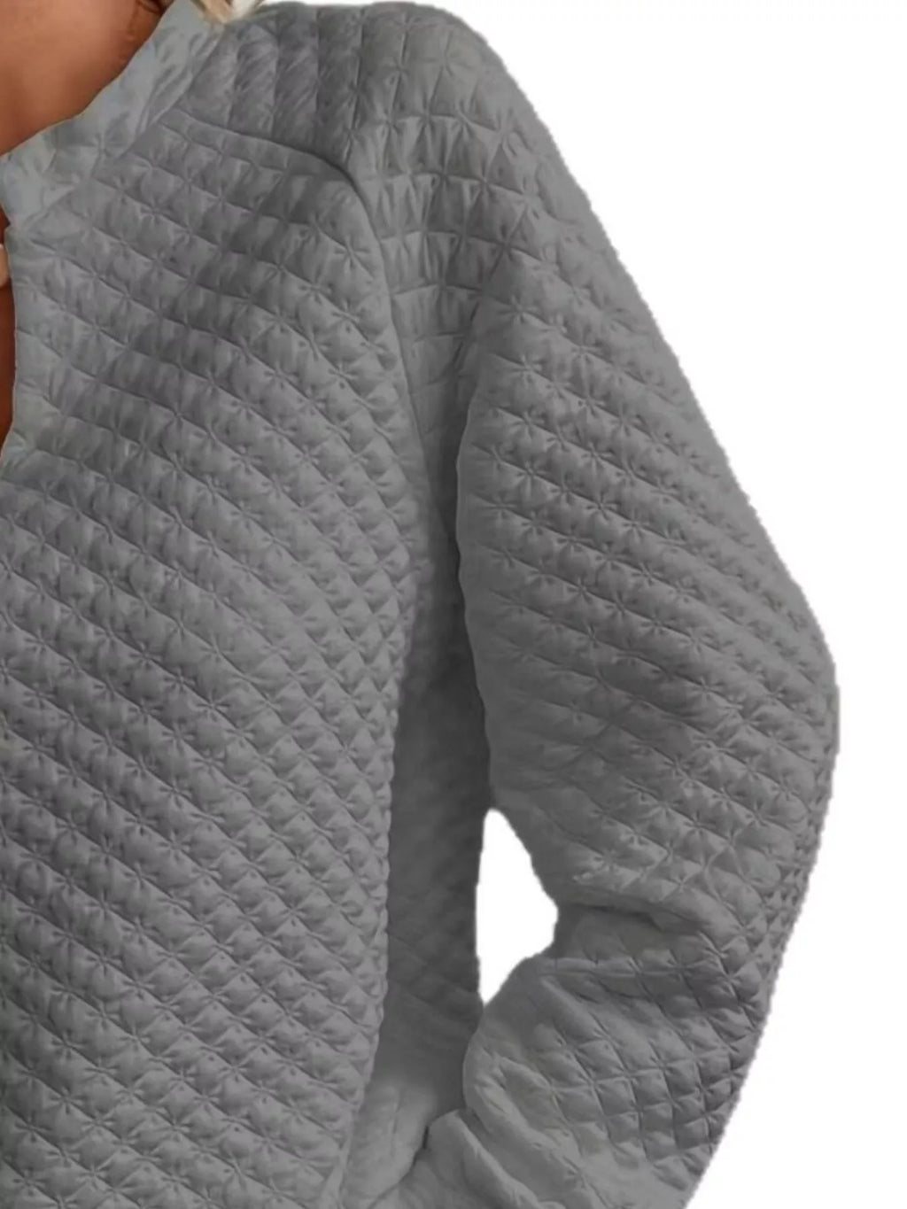 Quilted Texture Long Sleeve Sweatshirt with Notched Neck - Lilixa.store
