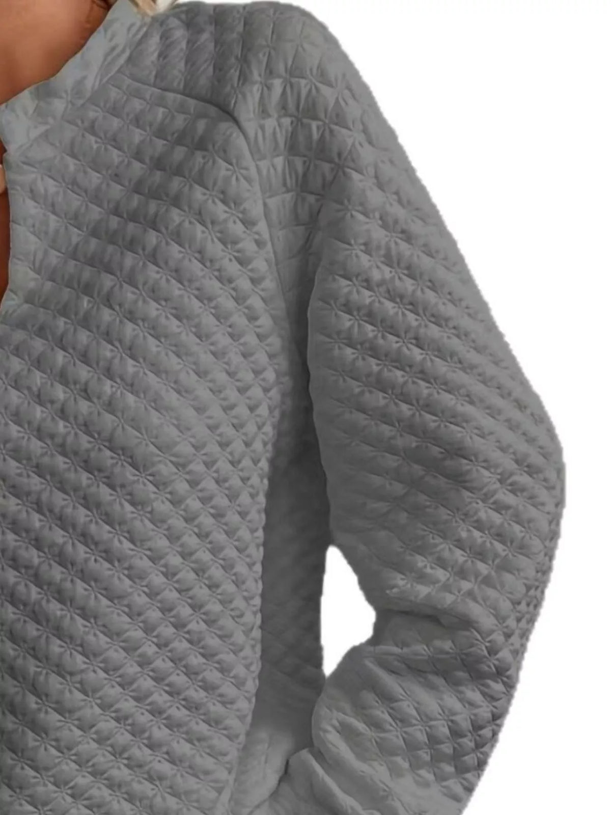 Quilted Texture Long Sleeve Sweatshirt with Notched Neck - Lilixa.store