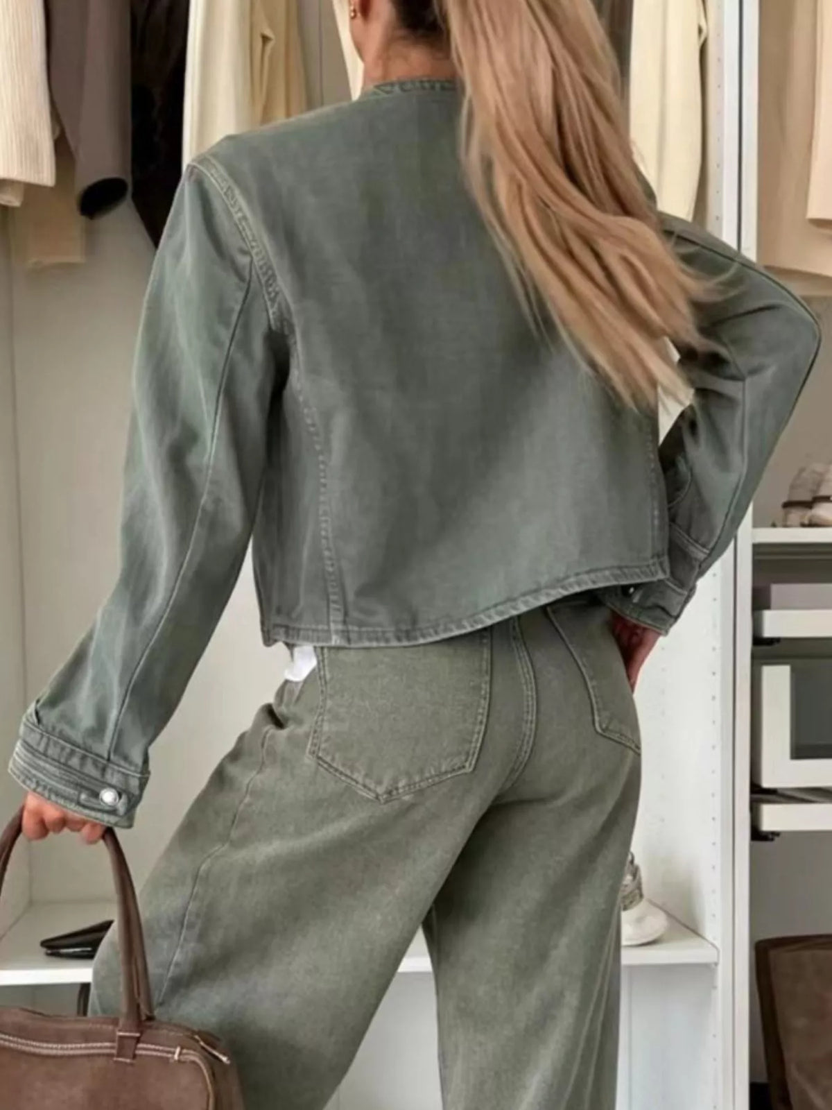 Decorative Button Cropped Denim Jacket