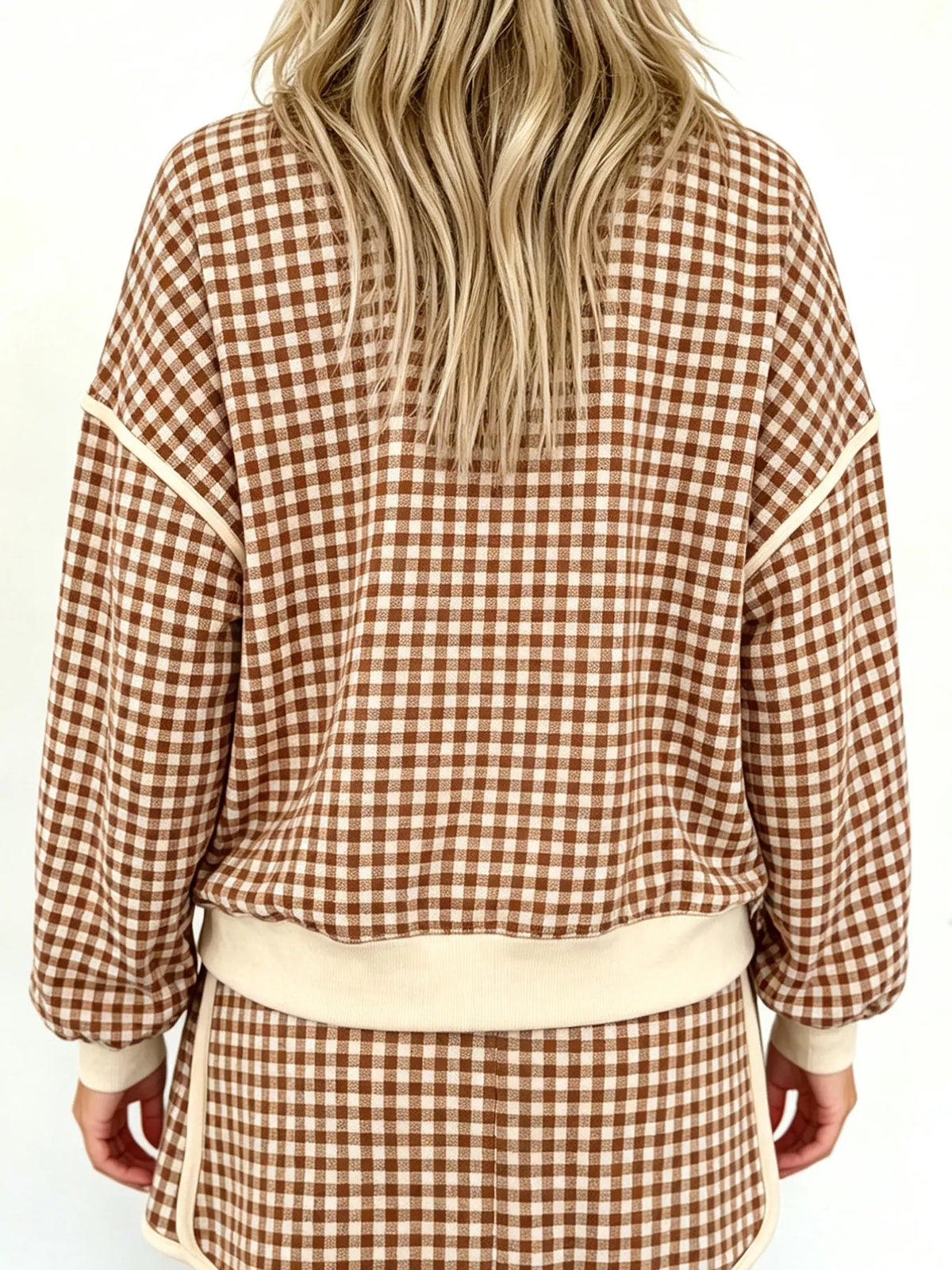 Plaid Long Sleeve Top and Shorts Set