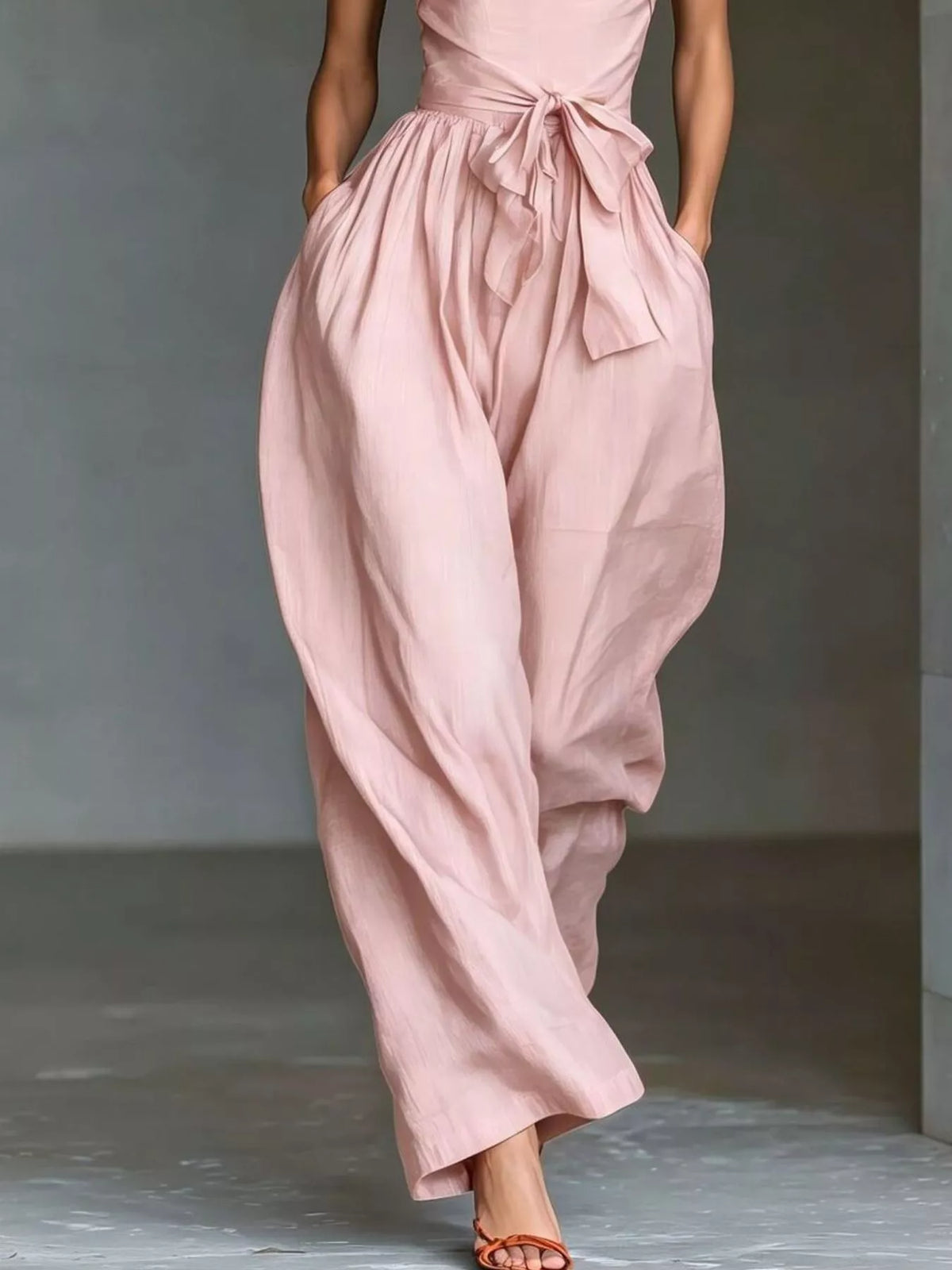 Halter Neck Wide-Leg Jumpsuit with Waist-Tie Detail