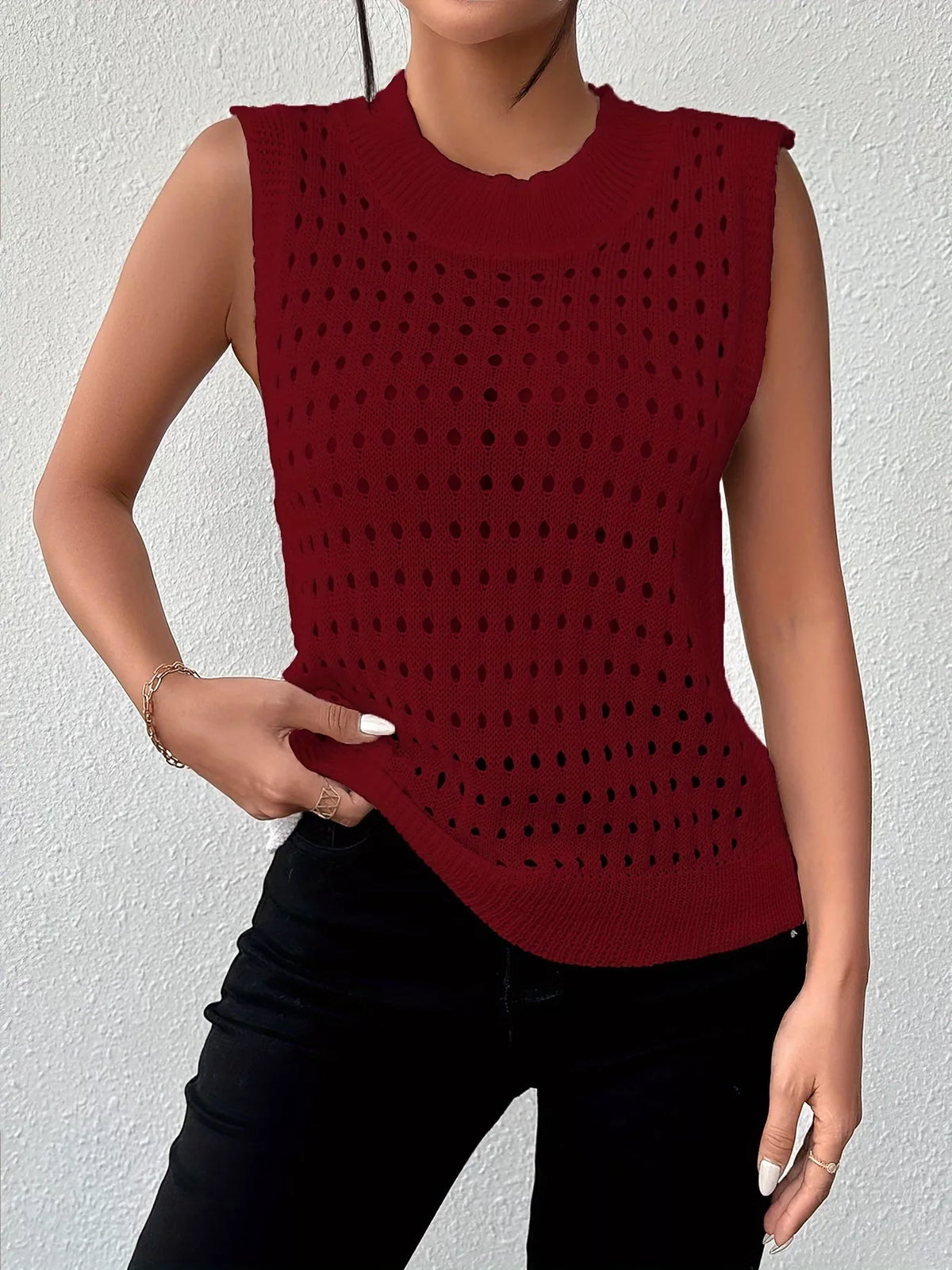 Hollow Out Round Neck Knit Tank, view 4