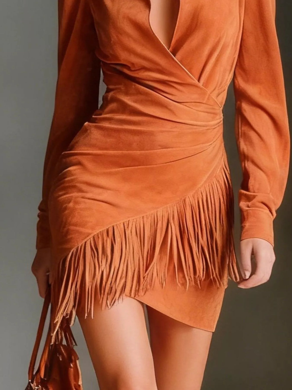 Fringed Long Sleeve Mini Dress - Lilixa.store
