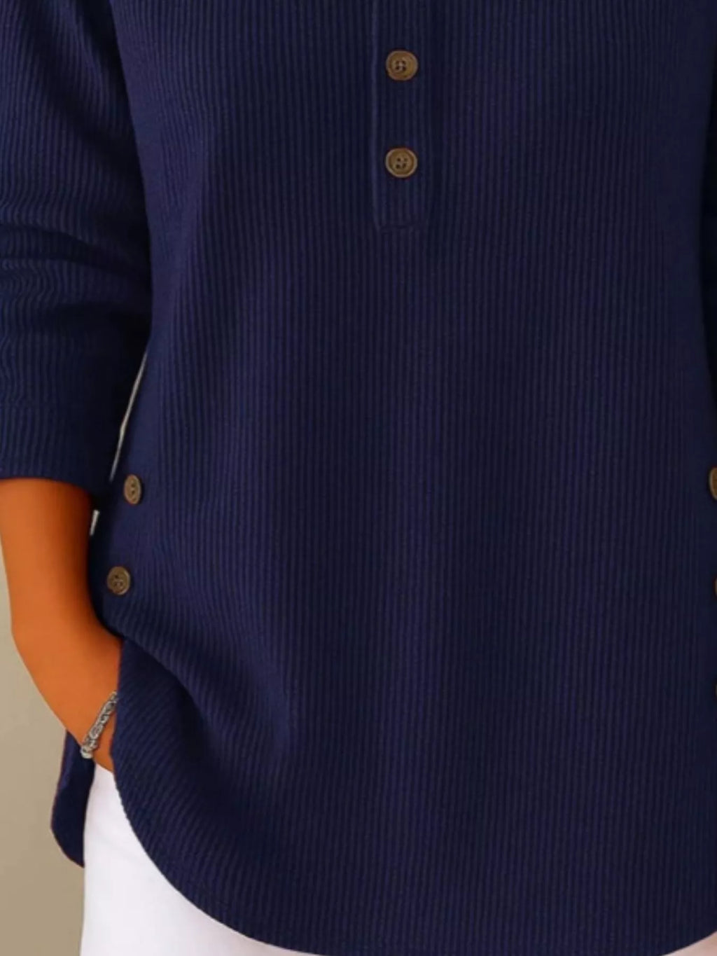 Full Size Button Detail Corduroy Top Plus Size - Lilixa.store