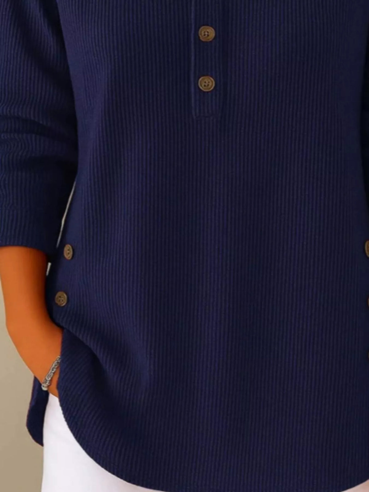 Full Size Button Detail Corduroy Top Plus Size