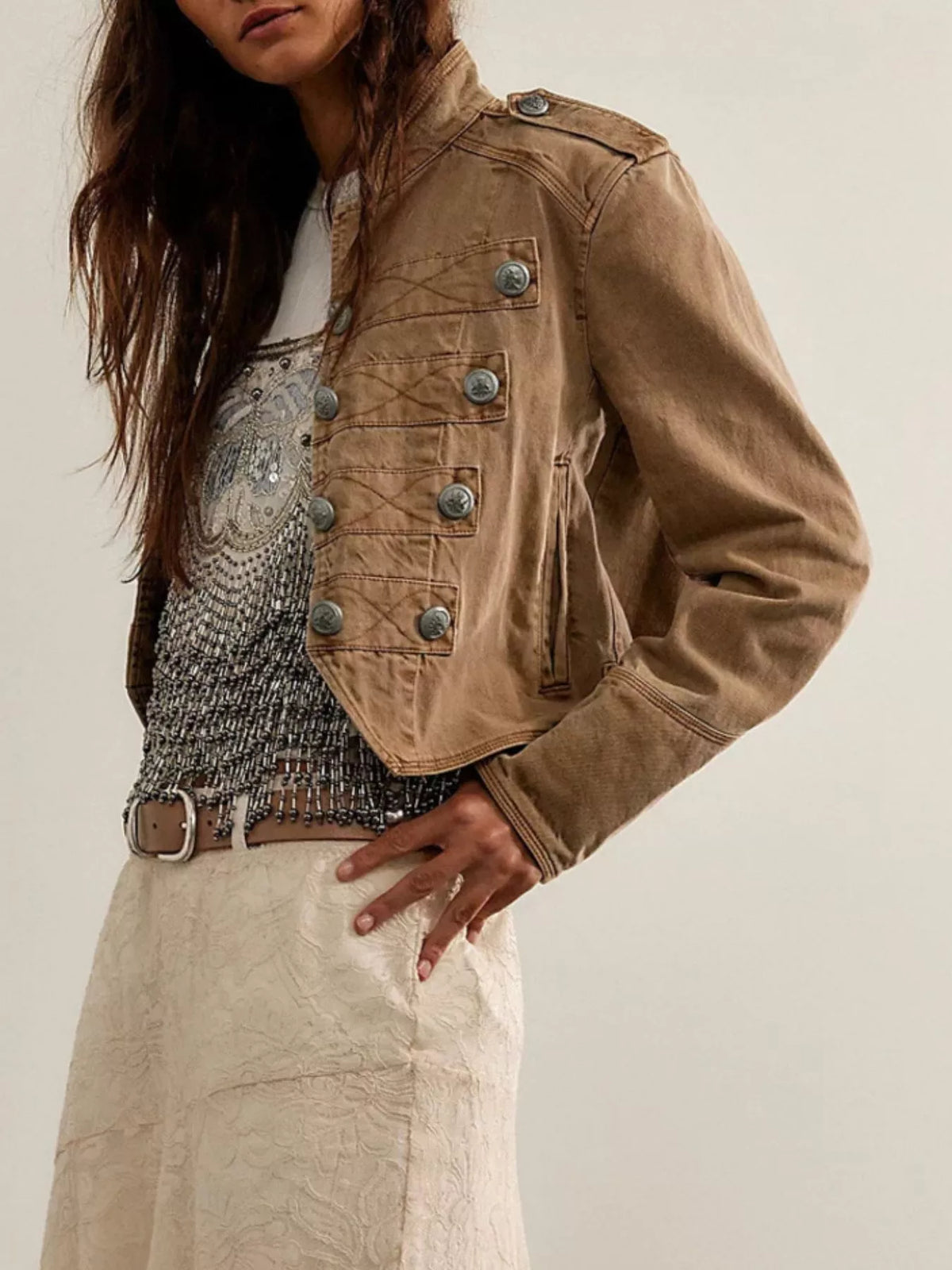 Decorative Button Cropped Jacket