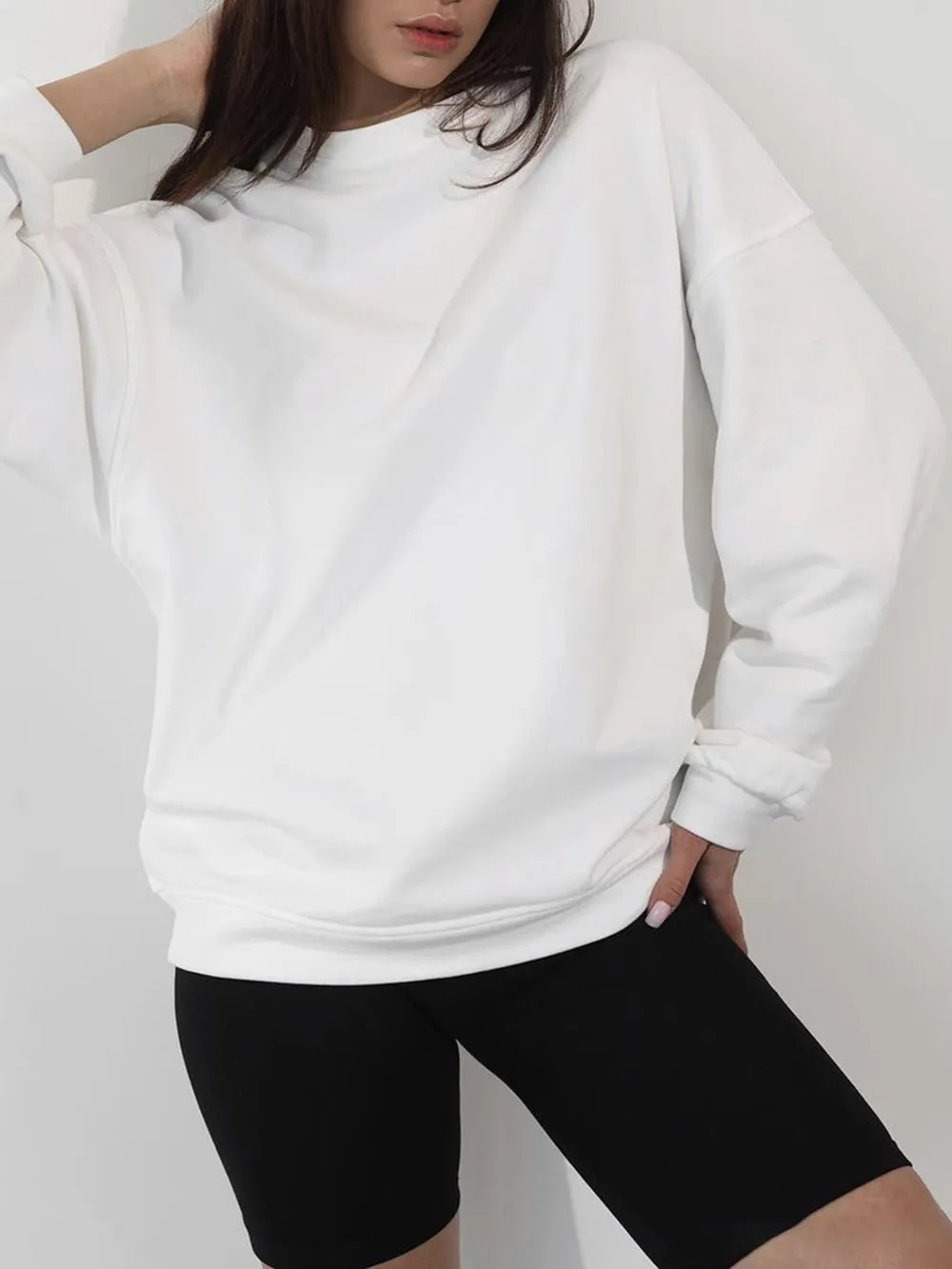 Round Neck Dropped Shoulder Long Sleeve Sweatshirt - Lilixa.store
