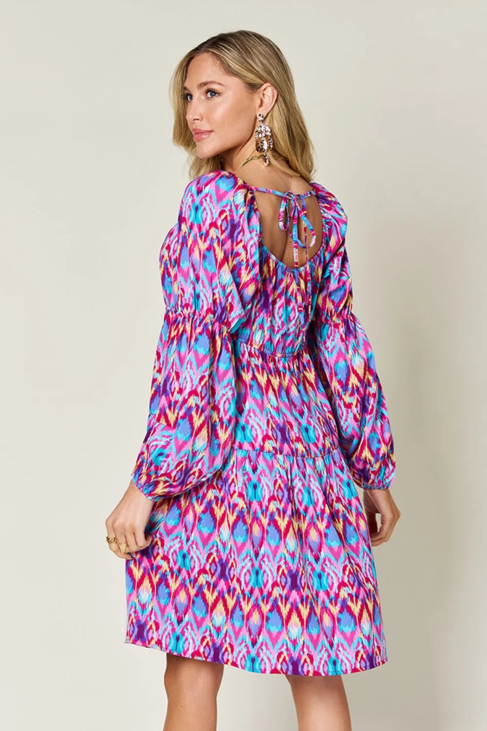 Double Take Full Size Printed Long Sleeve Dress - Lilixa.store