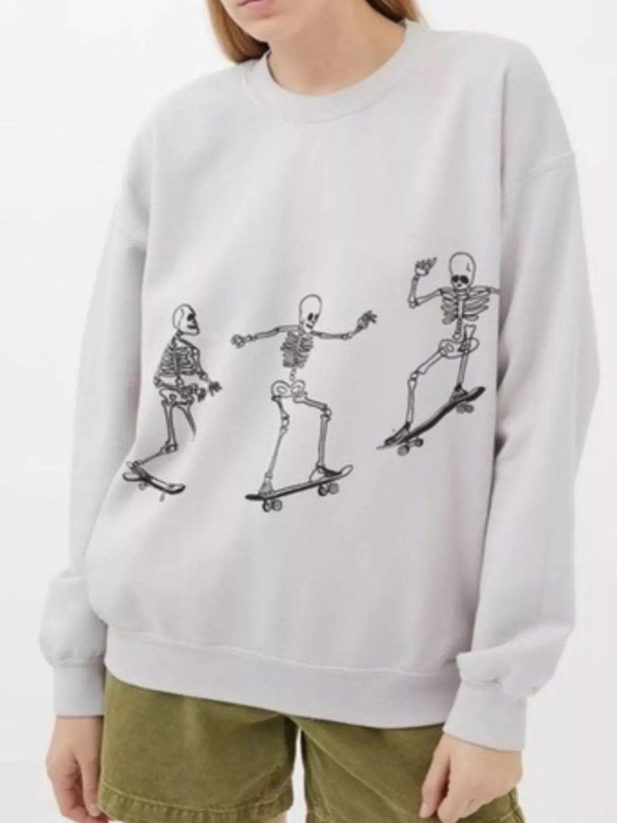 Skeleton Graphic Round Neck Sweatshirt - Lilixa.store