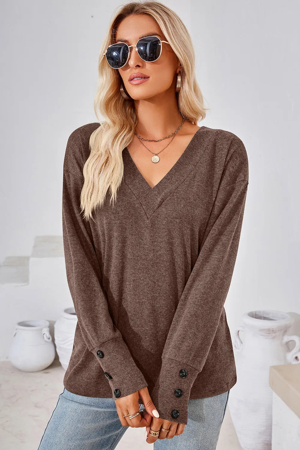 V-Neck Dropped Shoulder T-Shirt - Lilixa.store