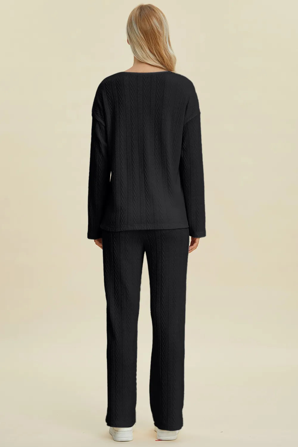 Double Take Full Size Cable-Knit Long Sleeve Top and Pants Set, view 2