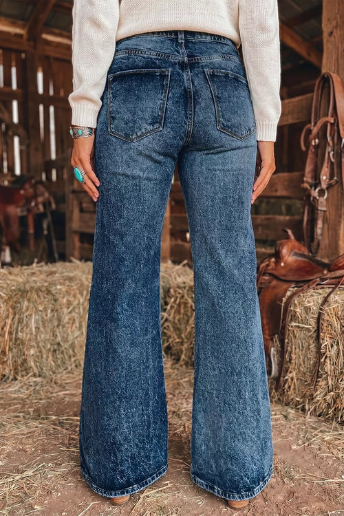 Acid Wash Pocket Detail Flare Jeans - Lilixa.store
