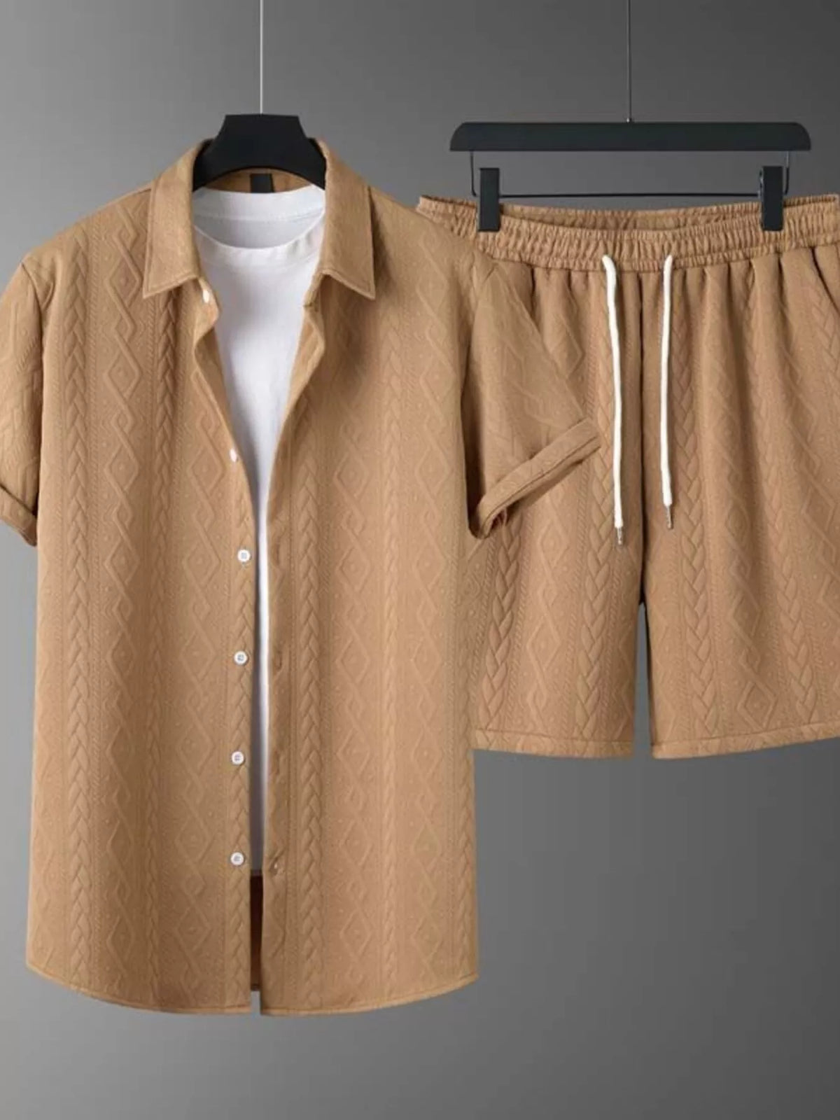 Men's Textured Knit Short Sleeve Polo & Shorts Set - Lilixa.store