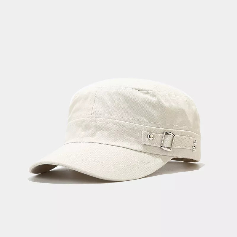 Classic Metal Buckle Detail Cap in Beige