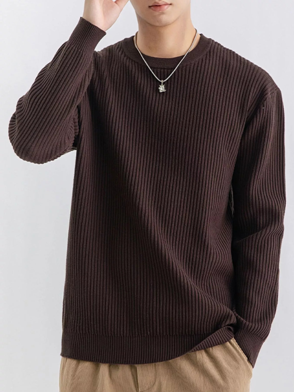Men's Plus Size Ribbed Knit Crew Neck Sweater - Lilixa.store