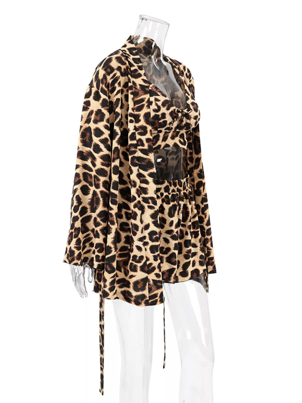 Leopard Cami & Cardigan and Shorts Three-Piece Lounge Set - Lilixa.store