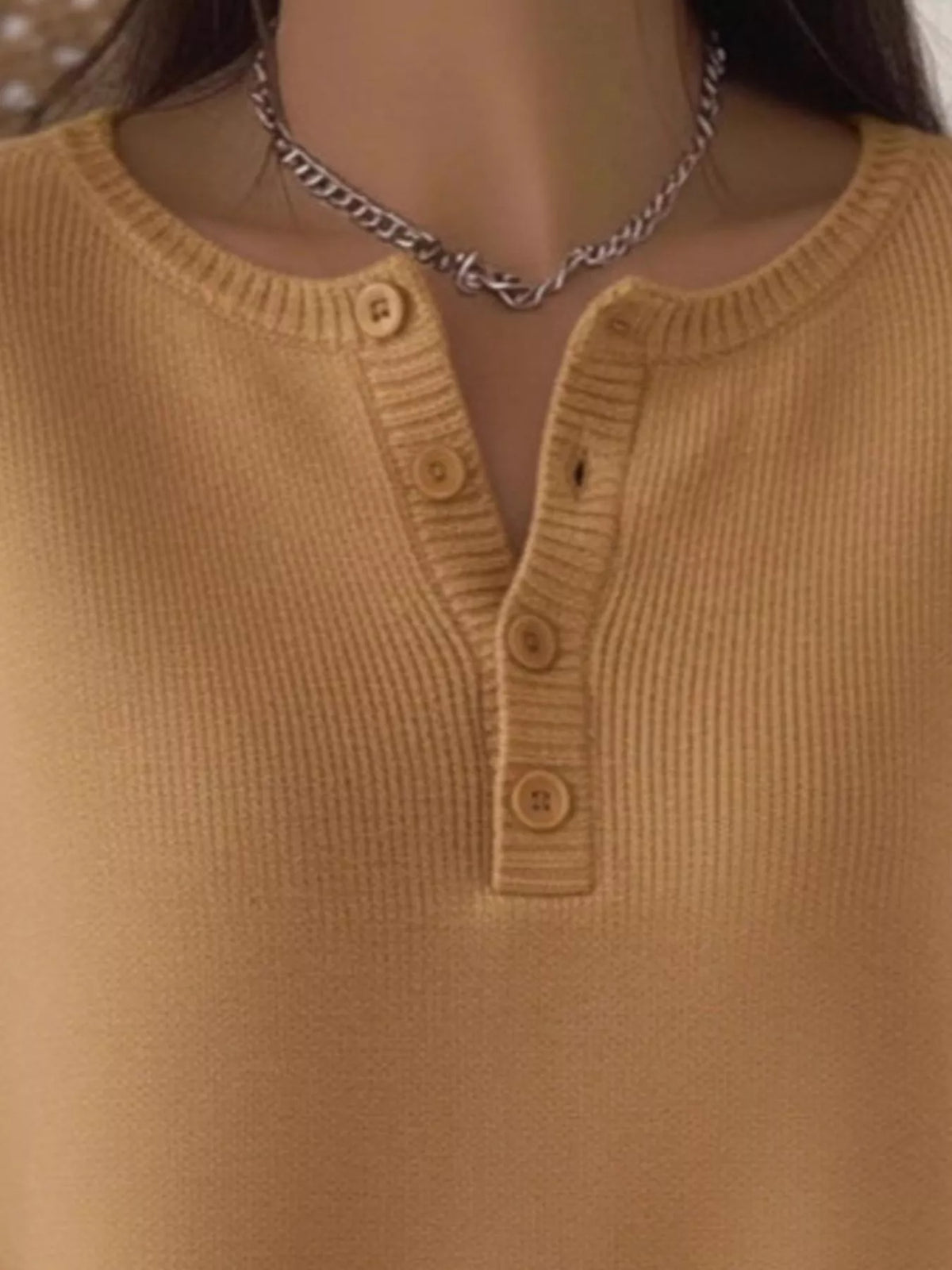 Full Size Button Detail Ribbed Knit Sweater Plus Size - Lilixa.store