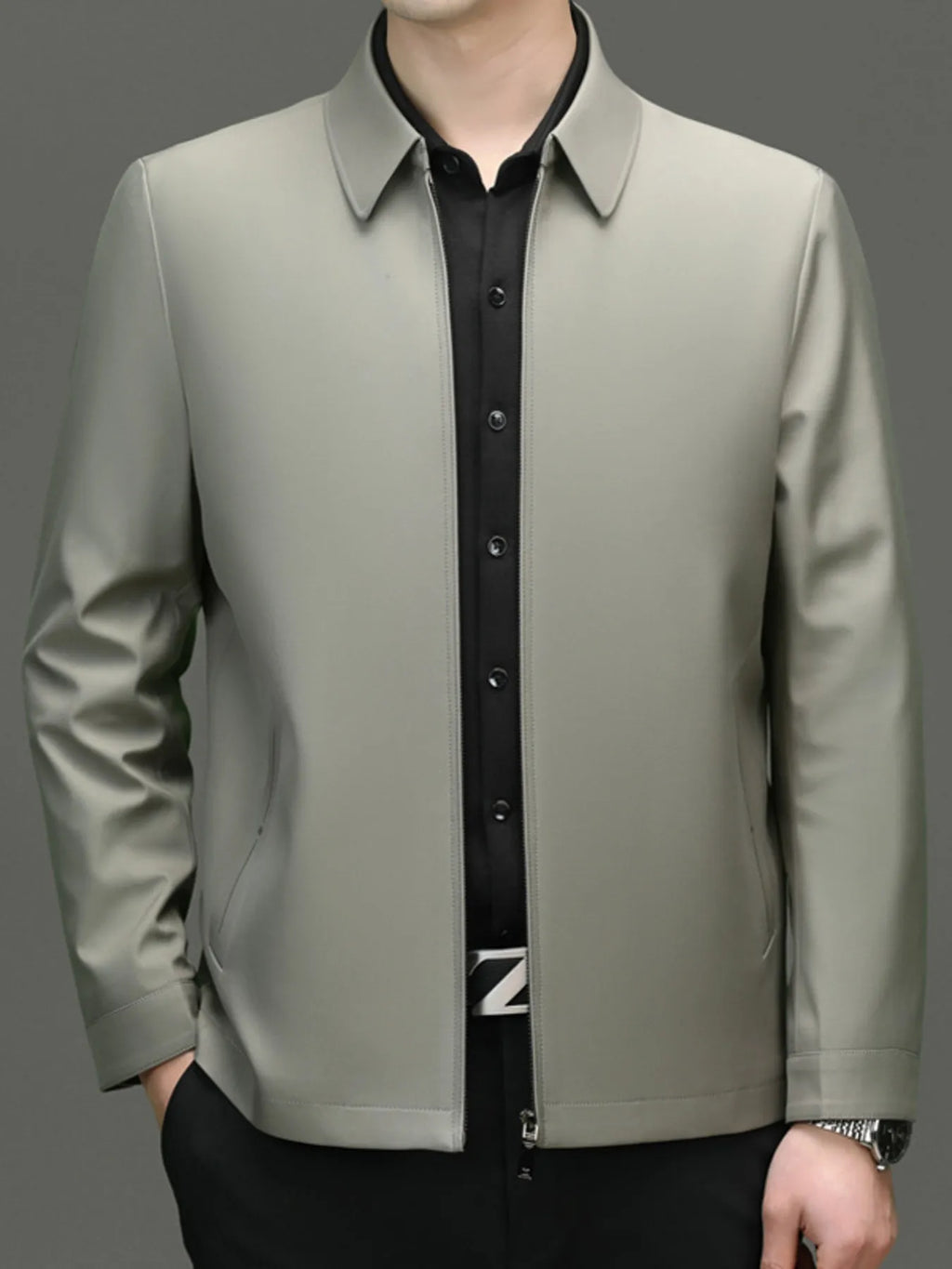 Men's Plus Size Zip Up Long Sleeve Jacket in Khakis
