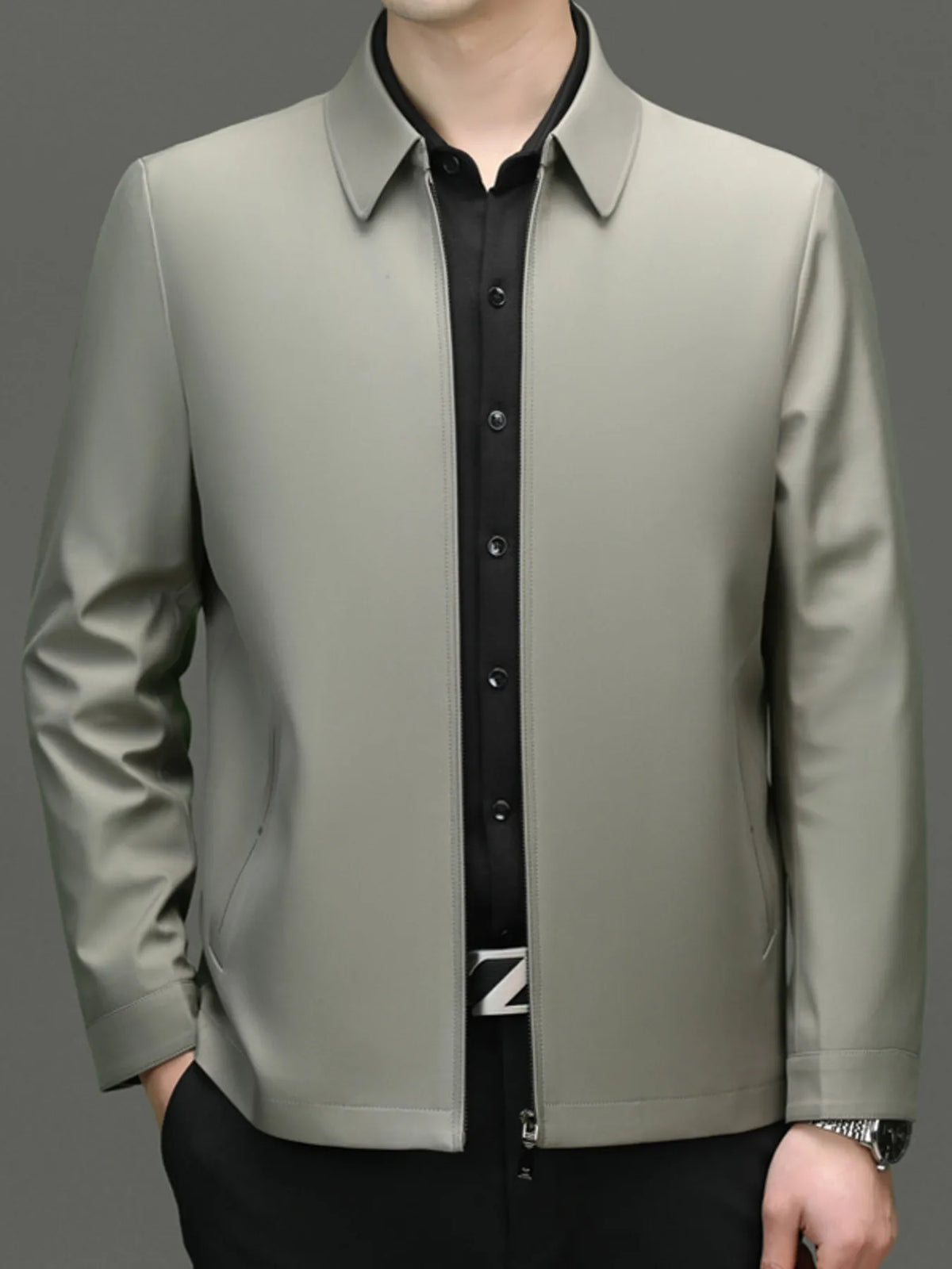 Men's Plus Size Zip Up Long Sleeve Jacket in Khakis
