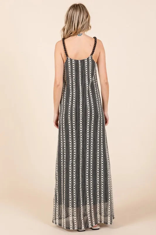 GeeGee Plus Size Striped Scoop Neck Beaded Strap Maxi Cami Dress - Lilixa.store