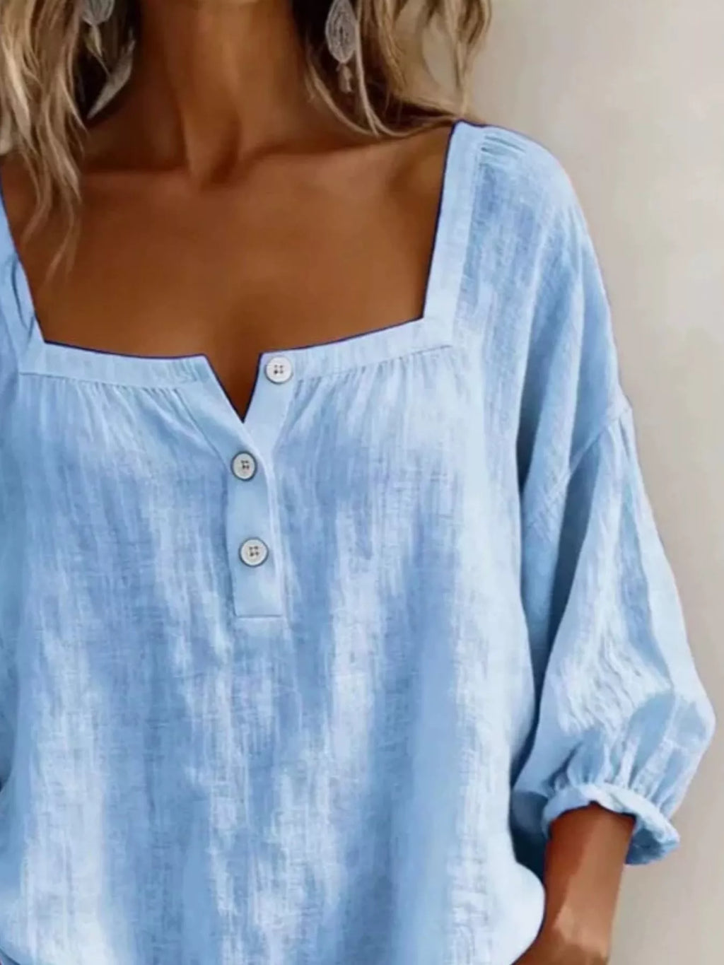 Full Size Square Neck Button Detail Blouse Plus Size - Lilixa.store