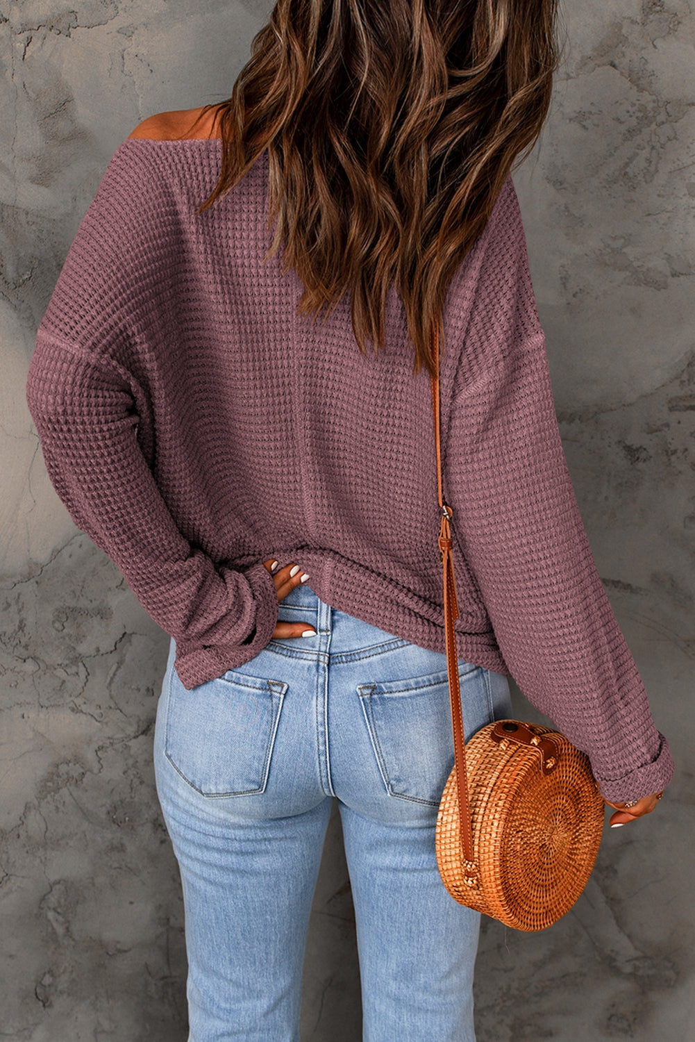 Notched Neck Drop Shoulder Blouse in Dusty Purple, view 2
