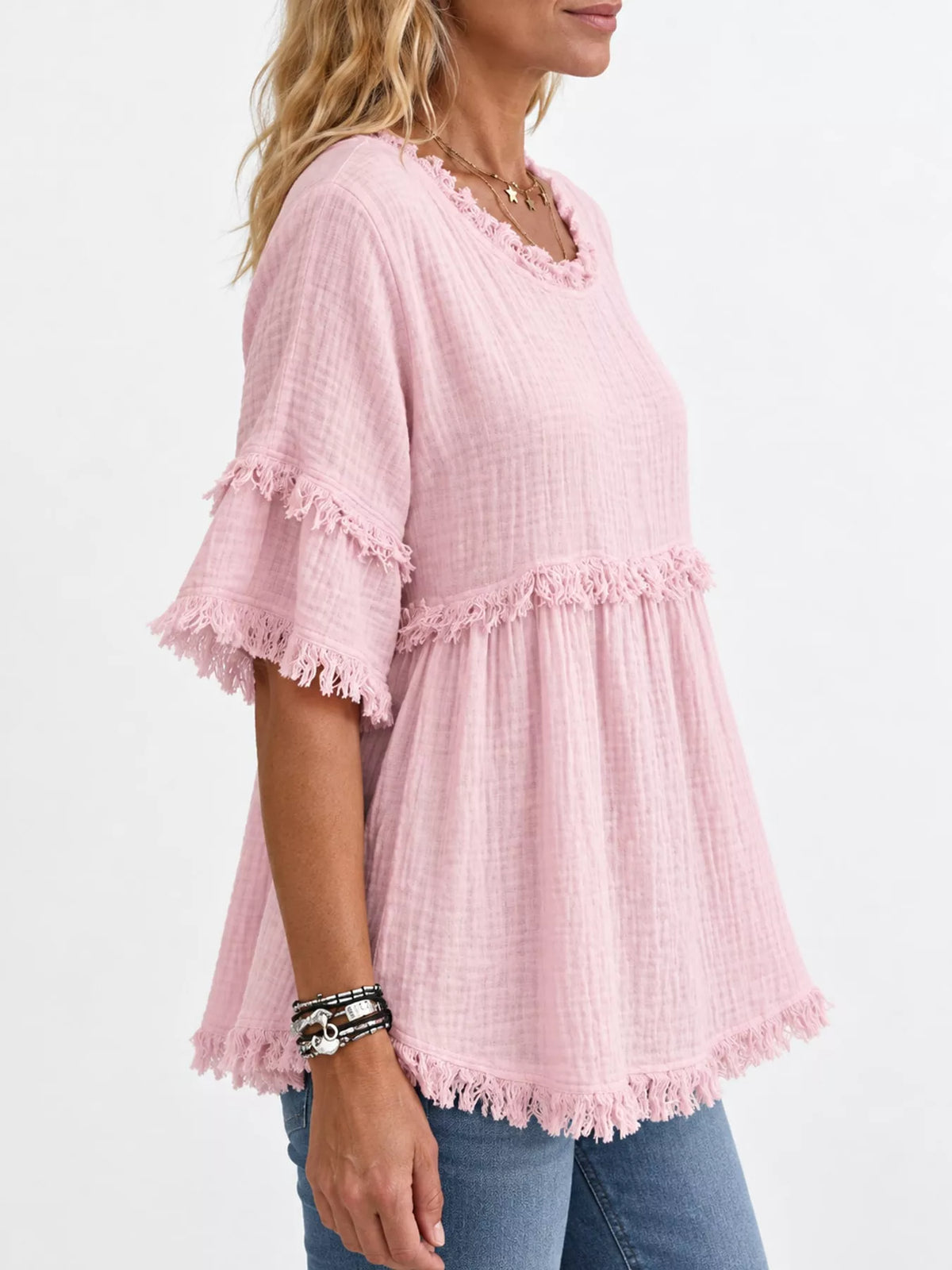 Full Size Frayed Edge Textured Blouse Plus Size, view 24