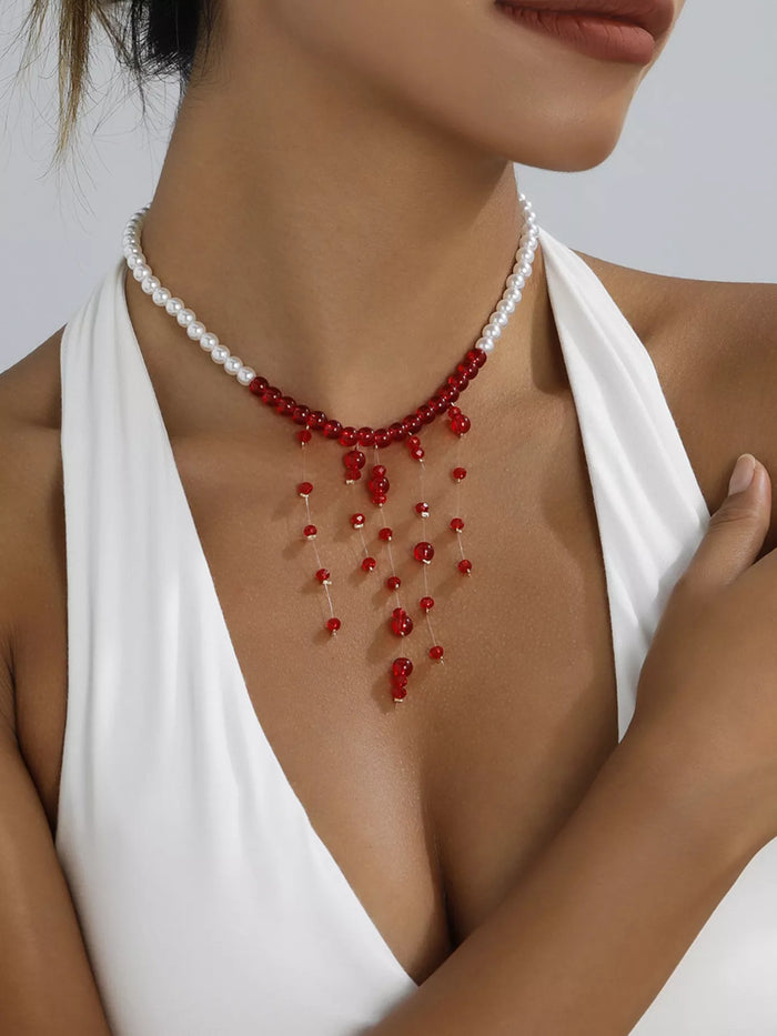 Pearl Beaded Dangle Necklace - Lilixa.store
