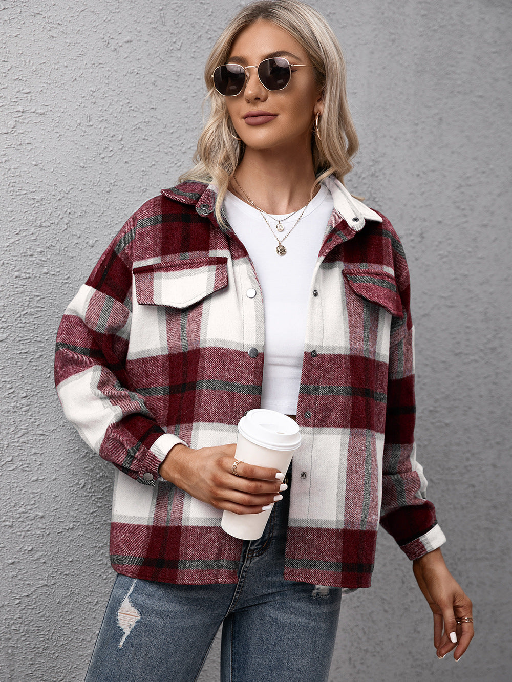 Ivy Lane Plaid Long Sleeve Shirt Jacket, view 5