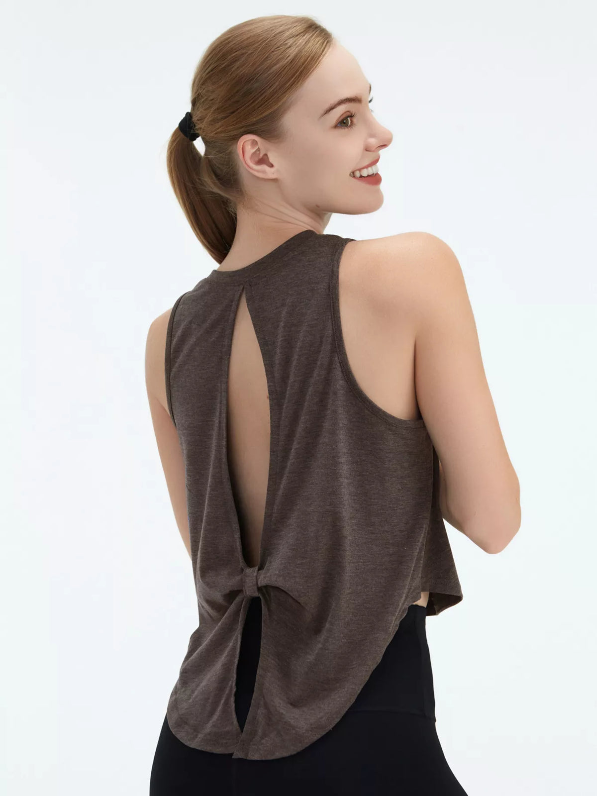 Cutout Back Round Neck Active Tank - Lilixa.store