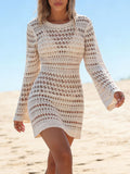 Crochet Knit Long Sleeve Cover-Up Dress - Lilixa.store
