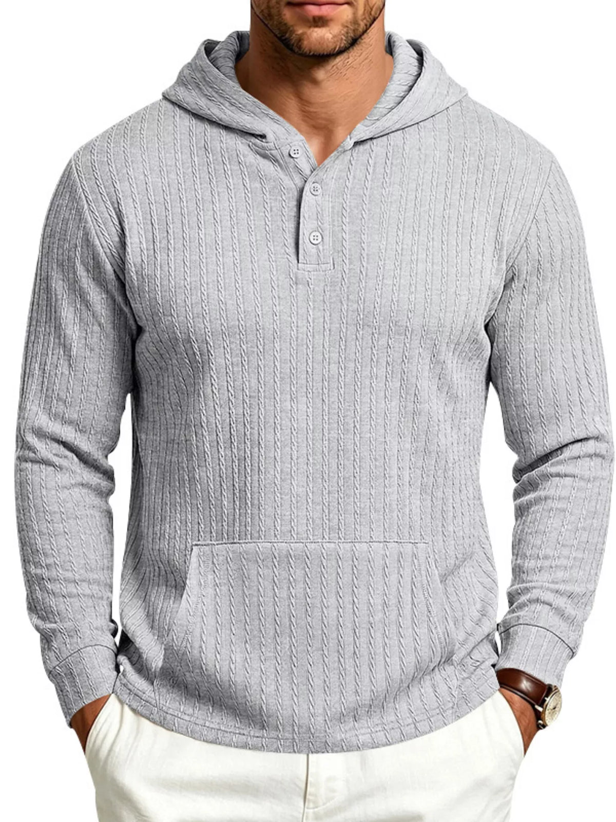 Men's Full Size Casual Kangaroo Pocket Knit Hoodie Plus Size - Lilixa.store