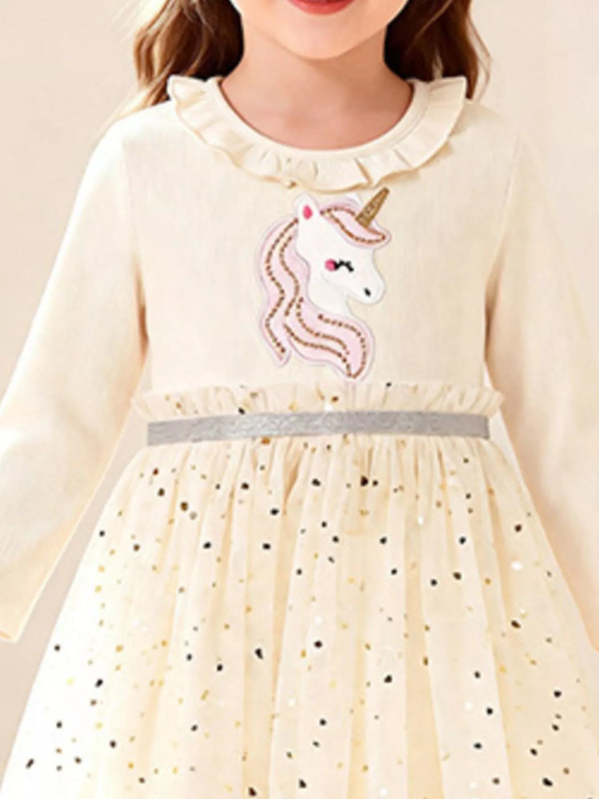 Children's Unicorn Applique Ruffle Trim Tulle Dress - Lilixa.store