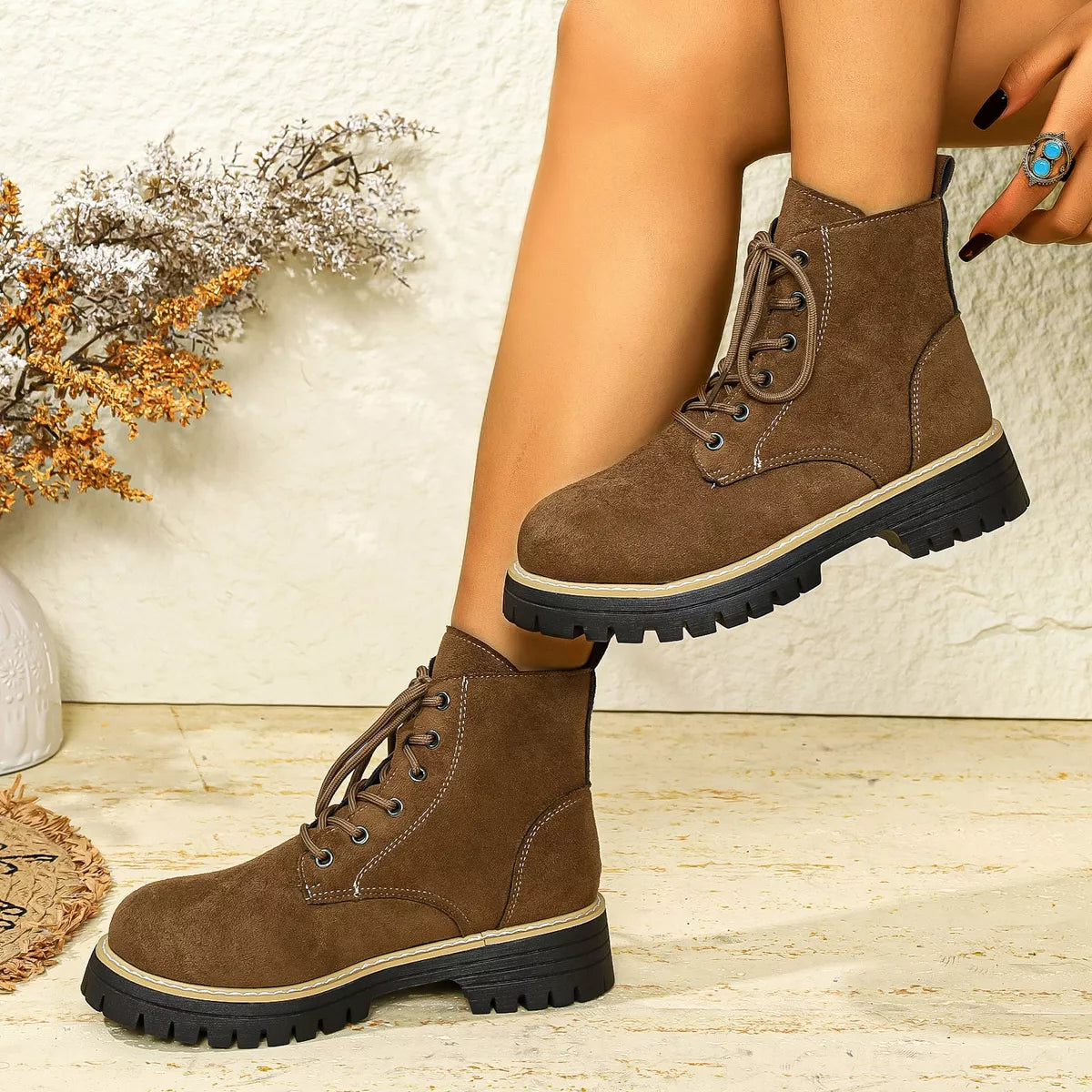 Round Toe Lace Up Boots, view 22