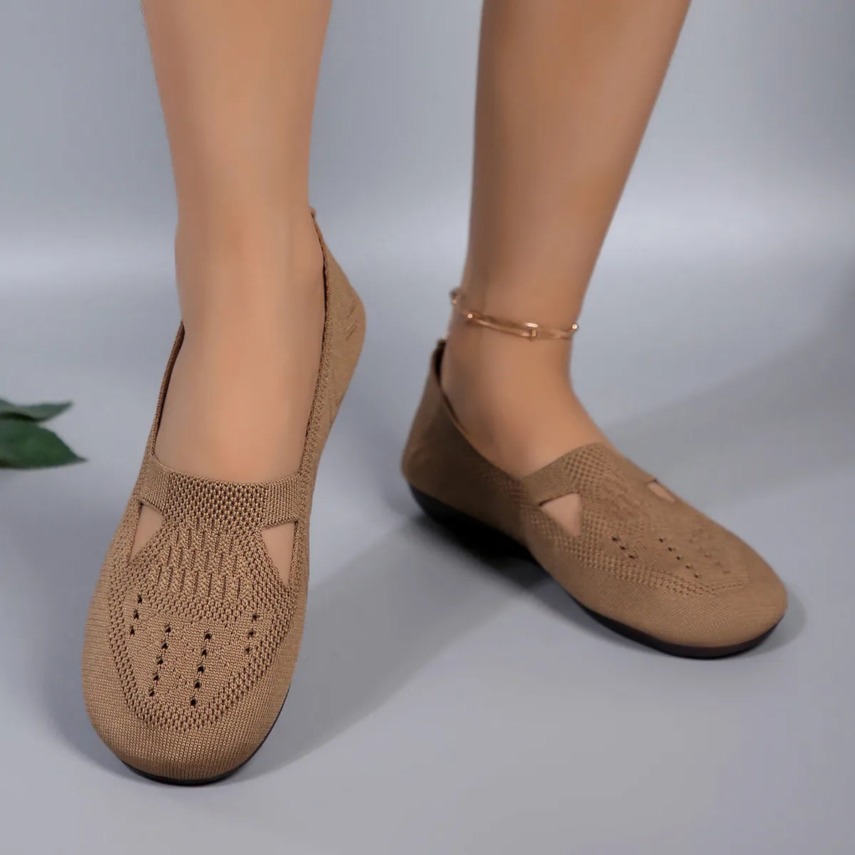 Cutout Mesh Slip Ons in Khaki