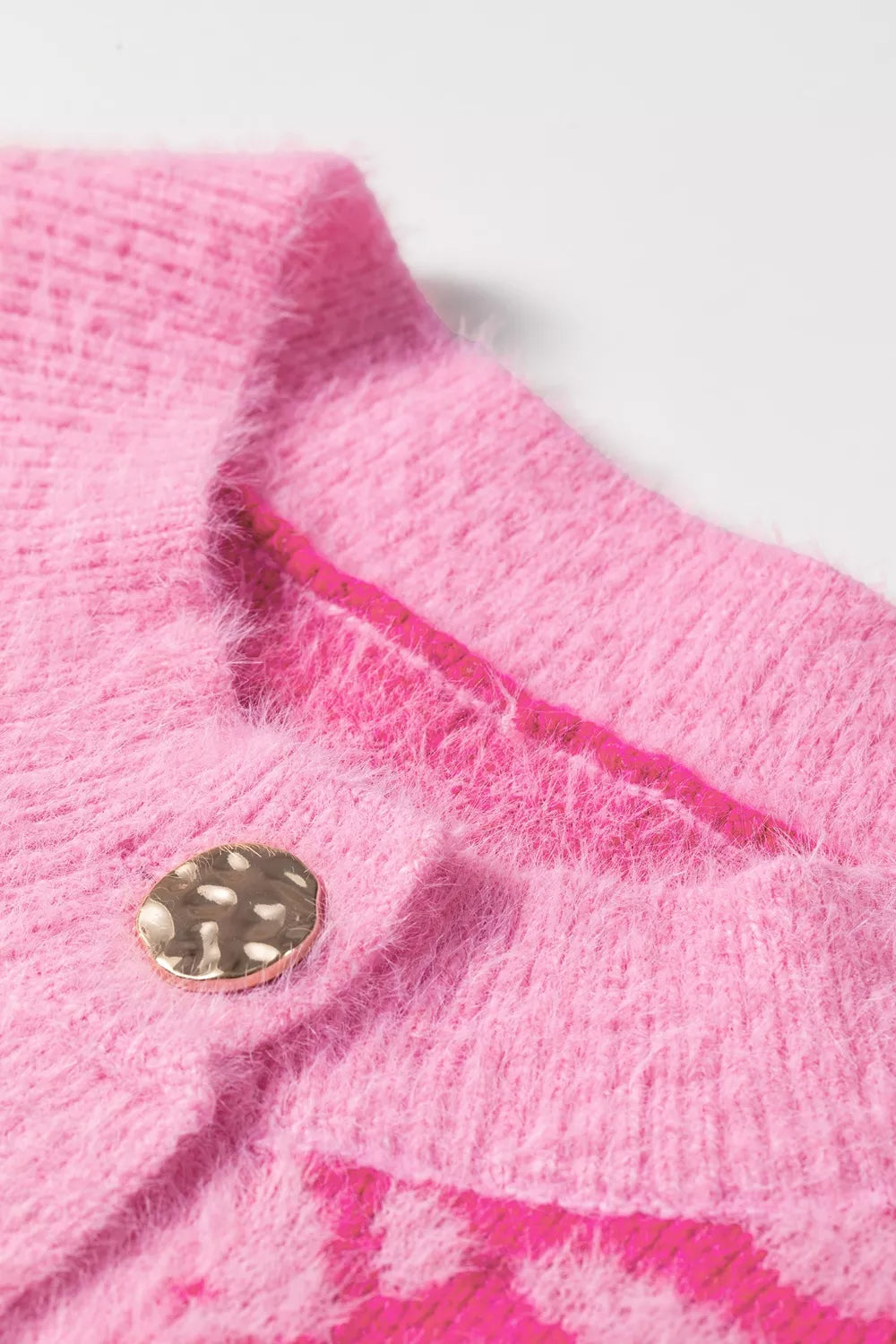 Leopard Button-Down Fuzzy Sweater Vest in Pink, view 8
