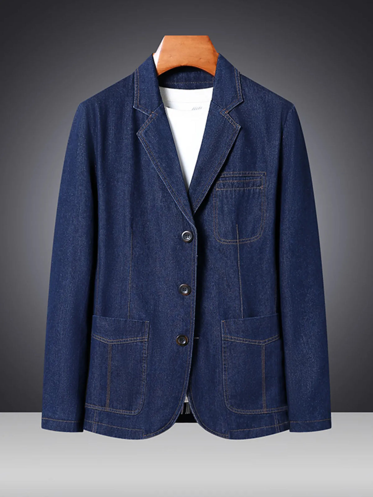 Men's Plus Size Classic Button Up Denim Blazer - Lilixa.store