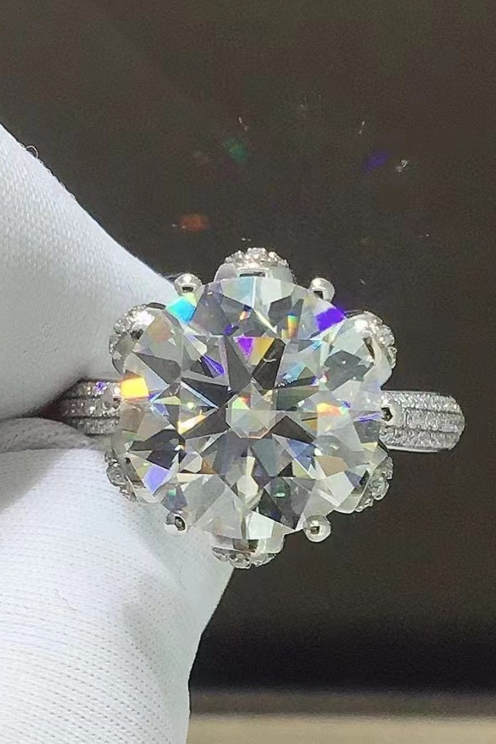 5 Carat Moissanite Side Stone Ring in Silver, view 4