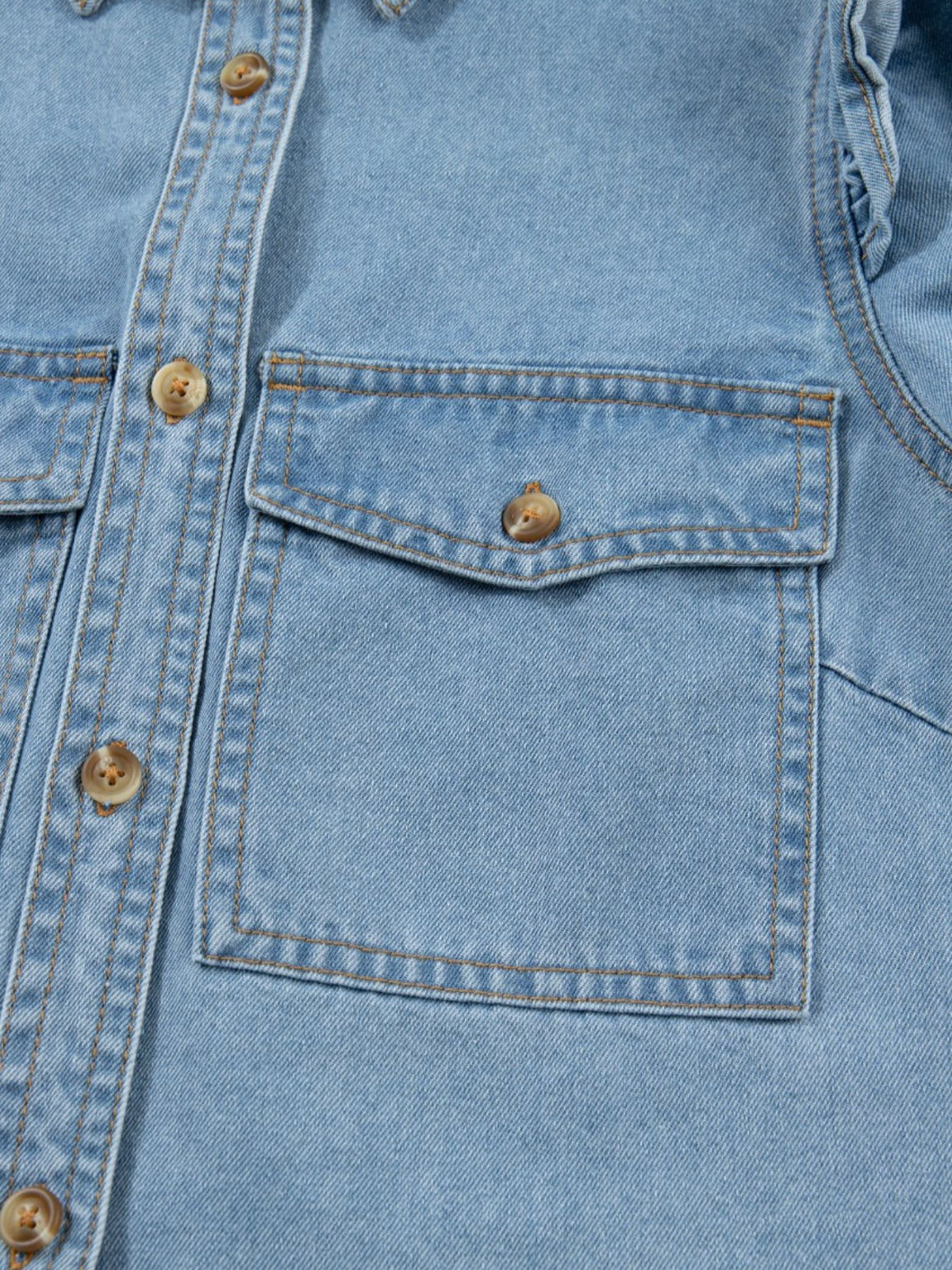 Ruffled Button-Down Denim Shirt