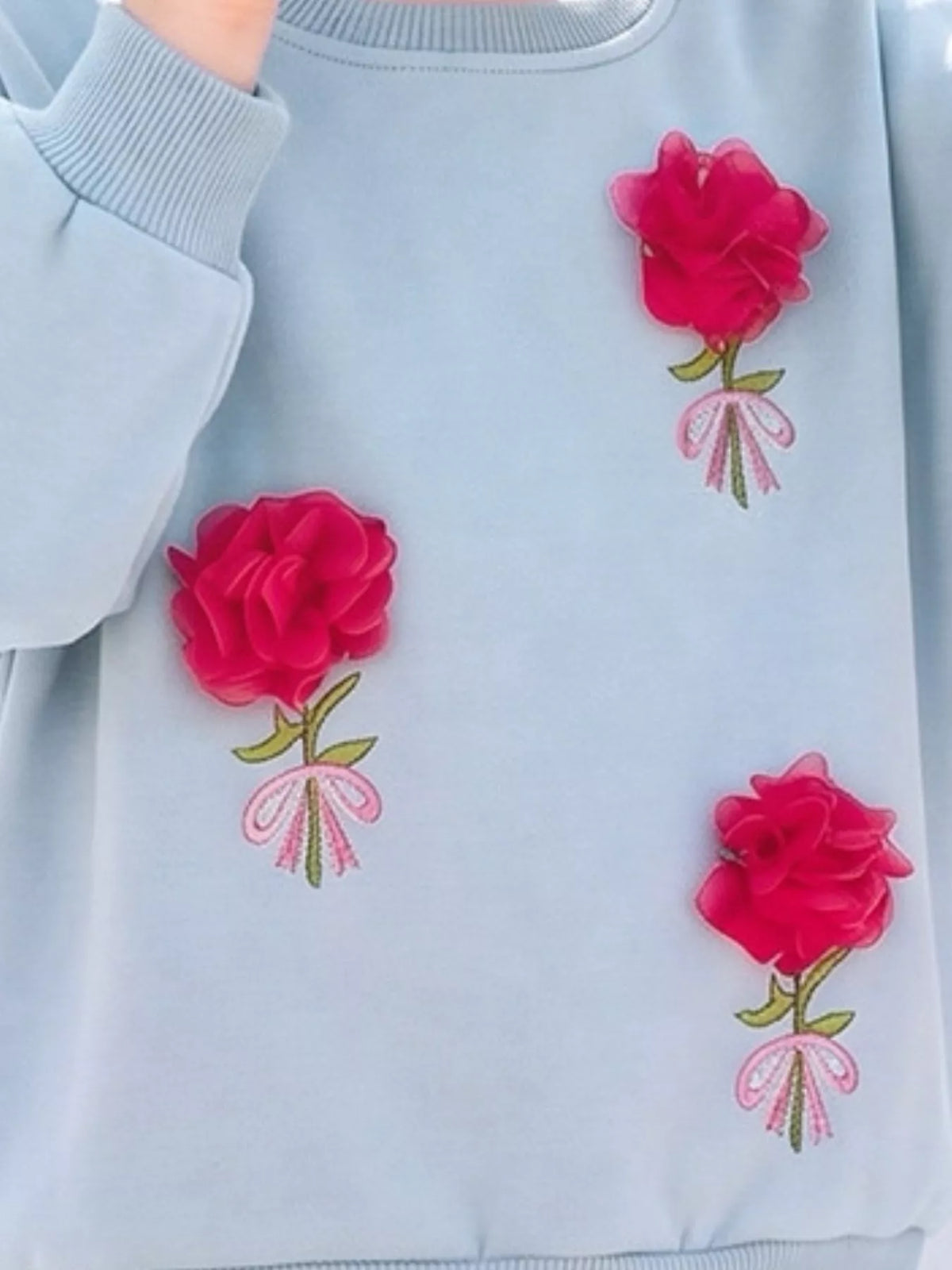 Children's Flower Applique Round Neck Sweatshirt - Lilixa.store