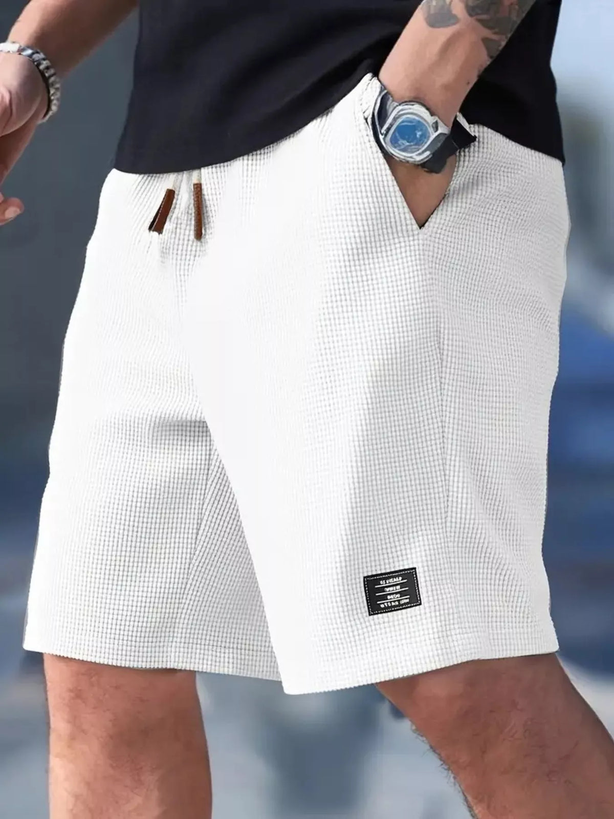 Men's Full Size Waffle Knit Drawstring Casual Shorts Plus Size - Lilixa.store