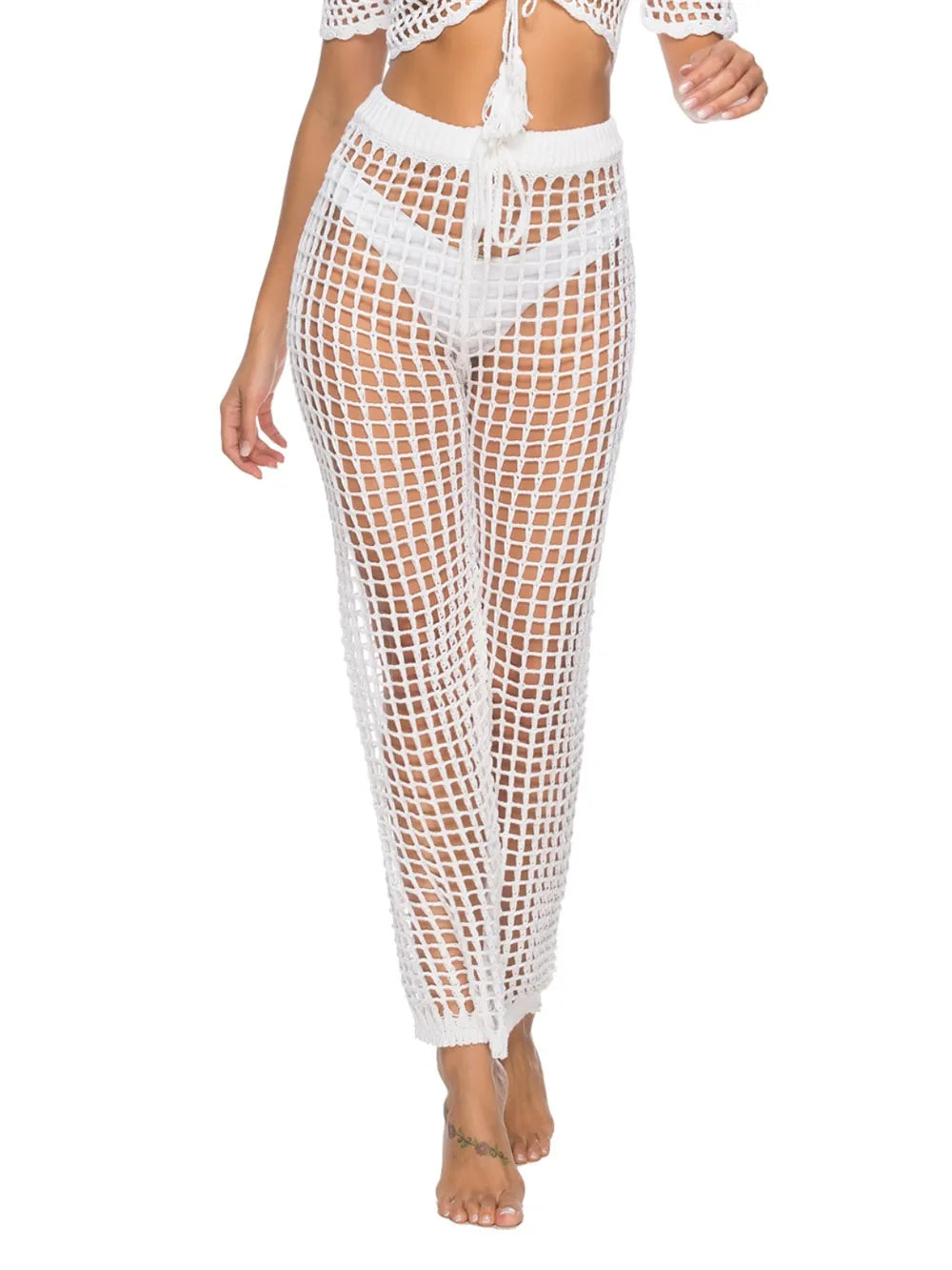 Cutout High Waist Swim Pants in White