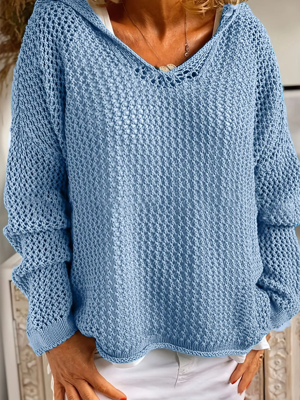 Openwork Long Sleeve Hooded Knit Cover Up - Lilixa.store