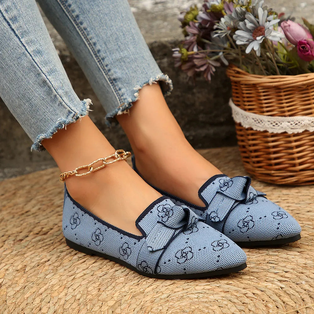 Mesh Point Toe Flat Slip-Ons in Pastel Blue
