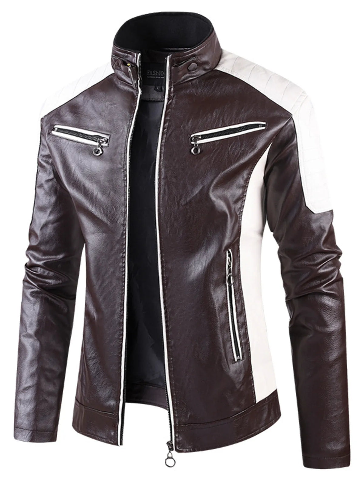 Men's Plus Size Color Block Leather Jacket - Lilixa.store
