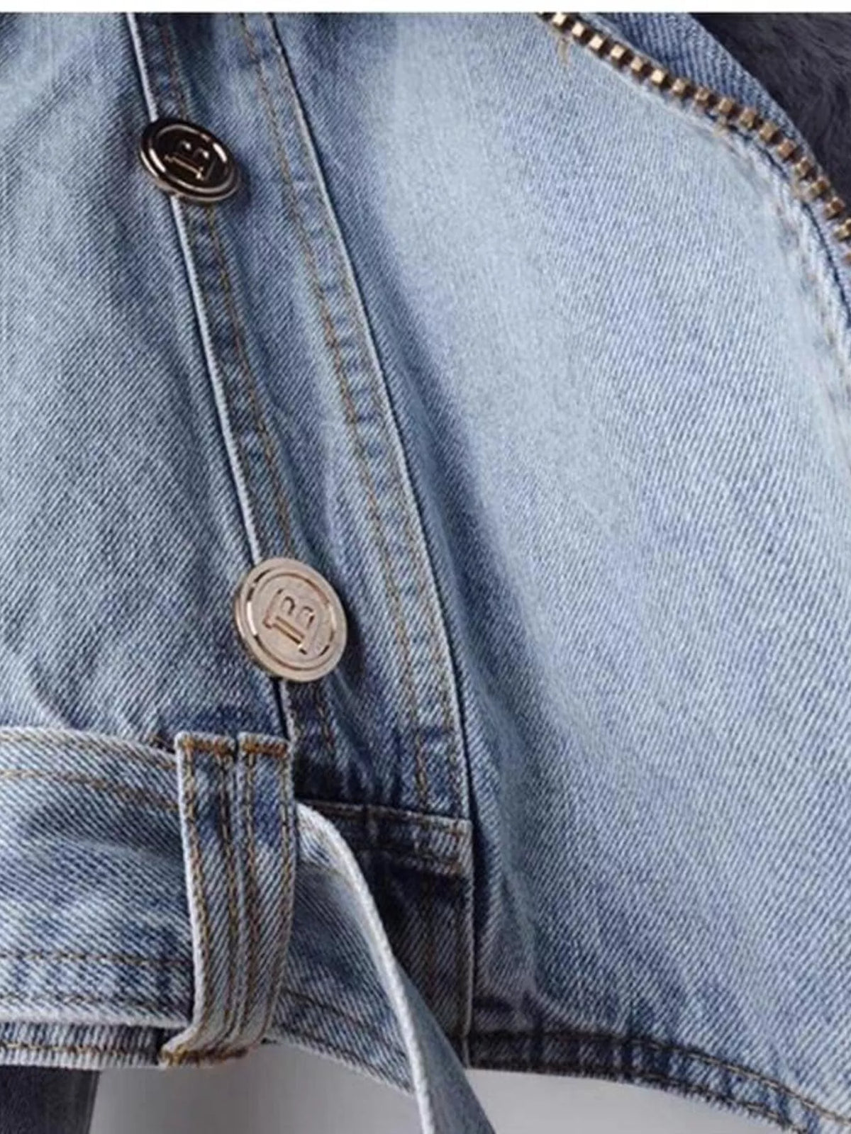 Full Size Faux Fur Collar Denim Jacket Plus Size, view 4