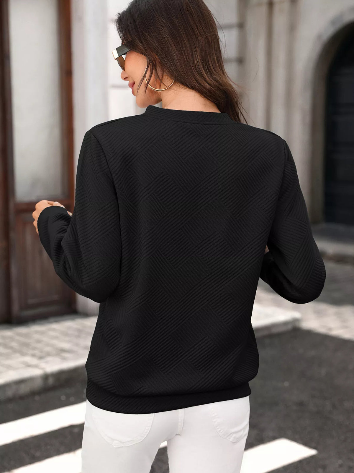 Textured Quarter-Zip Sweatshirt - Lilixa.store