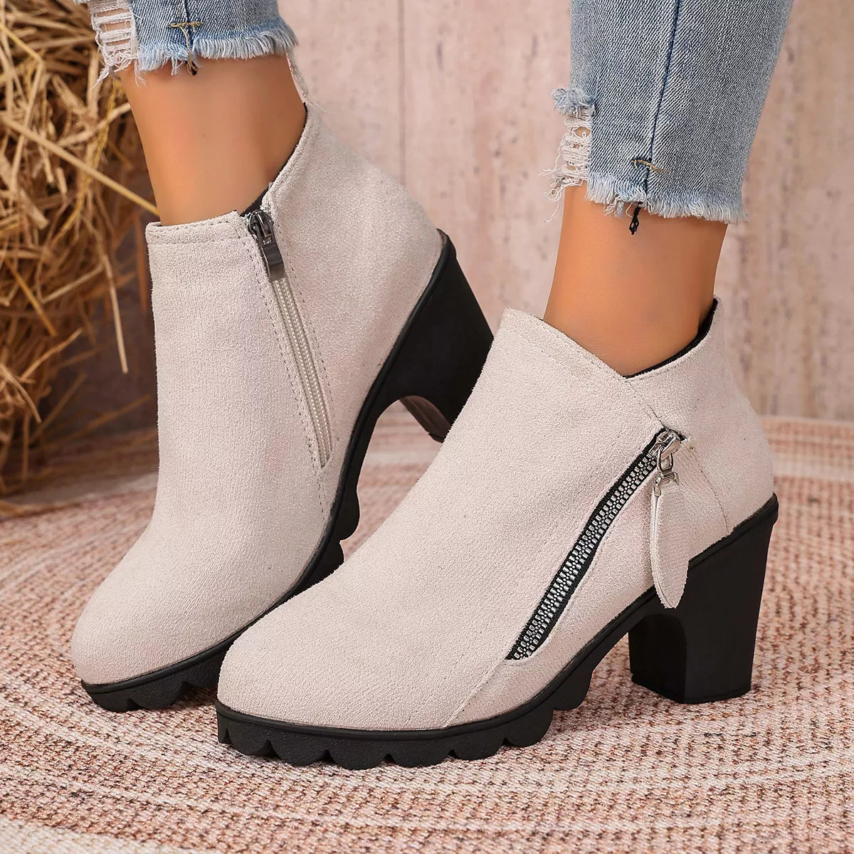 Round Toe Block Heels Boots - Lilixa.store